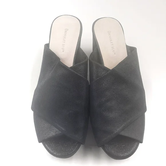 CHOCOLAT BLU CrissCross Platform Sandal Slide Black Shimmer NWOT Unworn 10 - Picture 12 of 14